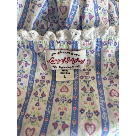 Lanz Of Salzburg Womens Size L Blue Floral Hearts Cotton Nightgown Long Sleeve - Picture 10 of 11